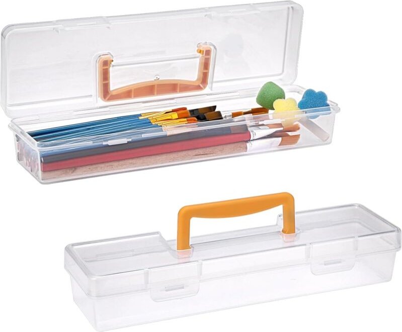 2 Stück Kunststoff-Pinselbox, tragbarer Pinselhalter, Aufbewahrungsbox mit Deckel für Pinsel, Stifte, Zeichenutensilien ...