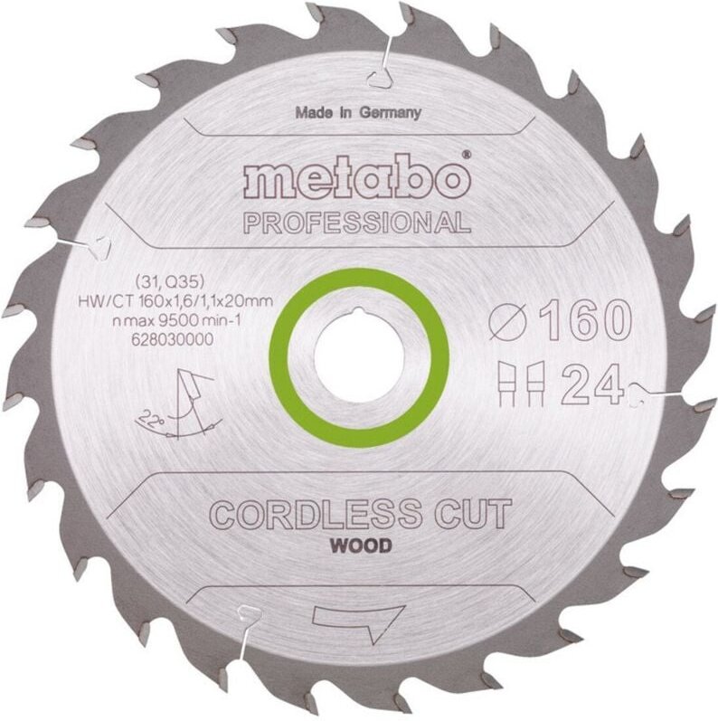 Kreissägeblatt Holz 160x20/16 mm 24 wz 22° Akku Tauch - u. Handkreissägen - Metabo