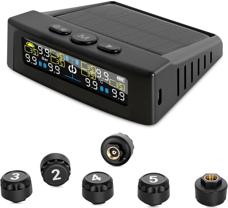 RV-Reifendrucküberwachungssystem, TPMS-System mit Solar- oder USB-Aufladung, TPMS mit 6 Sensoren, Reifendrucküberwachung...