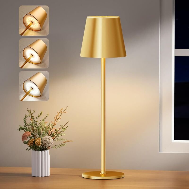 Kabellose Schreibtischlampe, dimmbare Schreibtischlampe, LED-Akku mit 3 Farbtemperaturen, stufenloses Dimmen, wiederaufl...