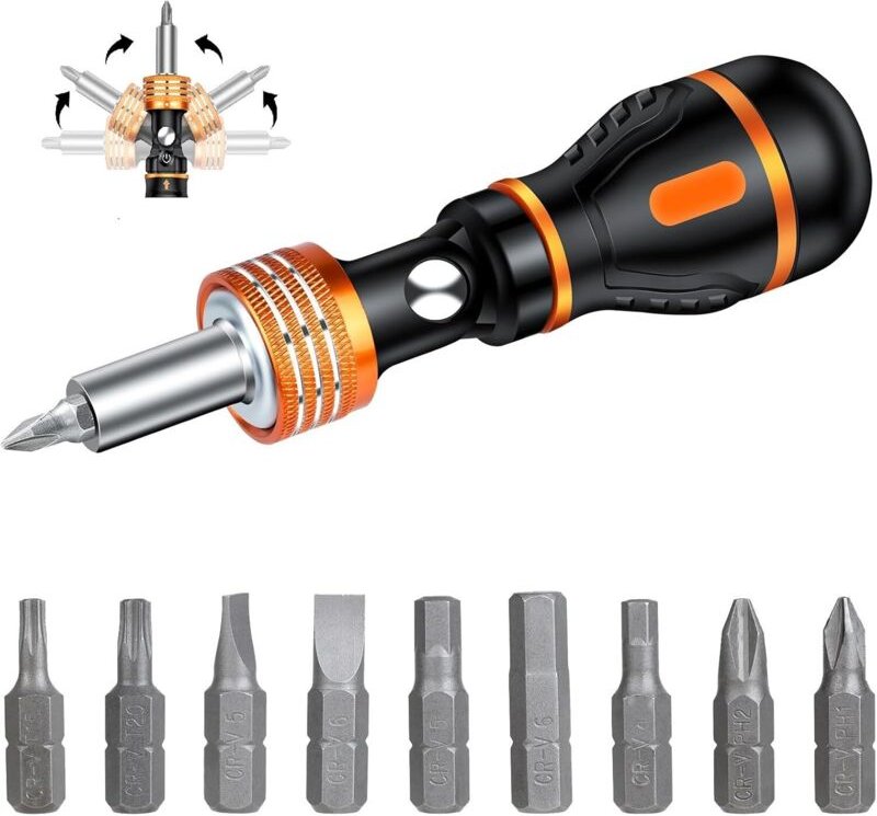 Magnetischer Ratschenschraubenreibahle, 9-in-1 Mehrzweck-Schraubenreibahle mit reversibler, vorwärts drehbarer und verst...