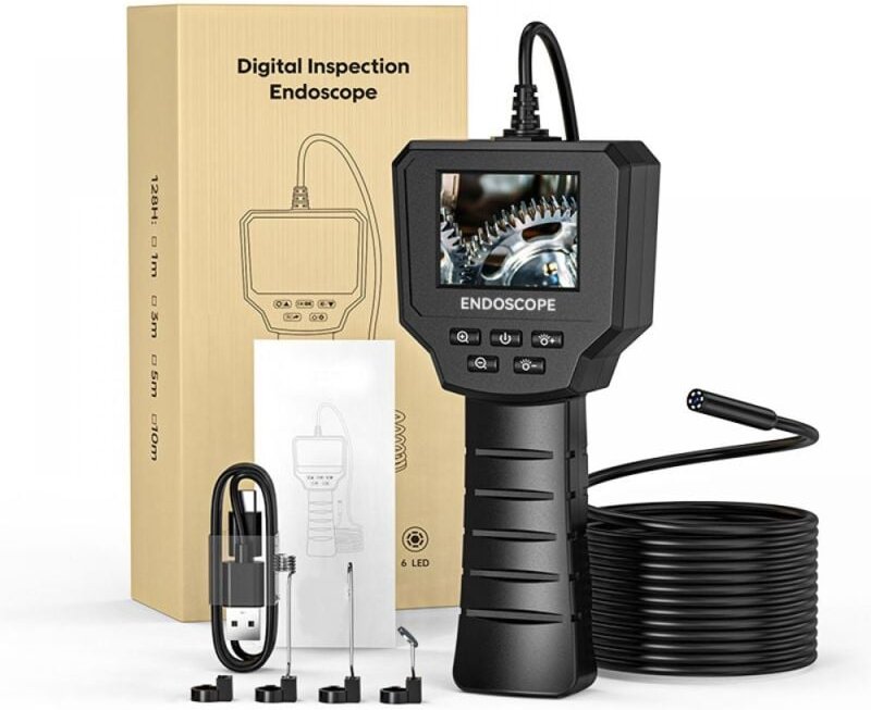 Longziming - 2,4-Zoll-Industrie-Endoskop-Inspektionskamera, 1440P hd 2,0 MP-Kamera mit 6 einstellbaren LEDs, 8 mm digita...