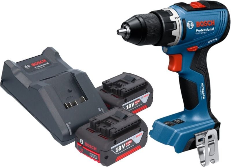 Bosch GSR 18V-65 Professional Akku Bohrschrauber 18 V 63 Nm Brushless + 2x Akku 4,0 Ah + Ladegerät