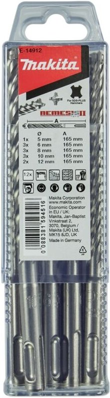 Zubehör - SDS-plus Hammerbohrer-Set, 12-teilig E-14912 - Makita