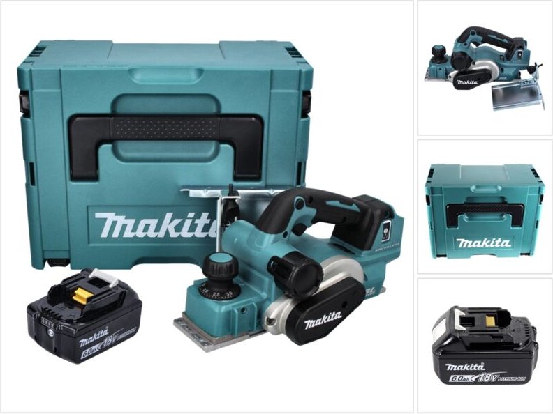 Makita DKP 181 G1J Akku Hobel Falzhobel 82 mm 18 V Brushless + 1x Akku 6,0 Ah + Makpac - ohne Ladegerät