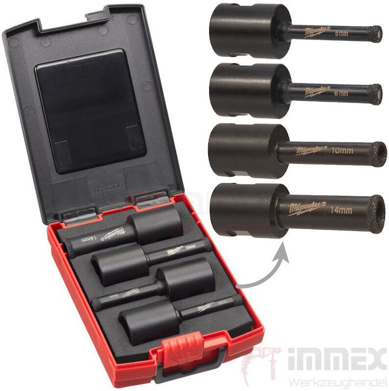 Milwaukee Diamantbohrer Set 4-tlg. Fliesenbohrer M14 6-14mm Trockenbohrer