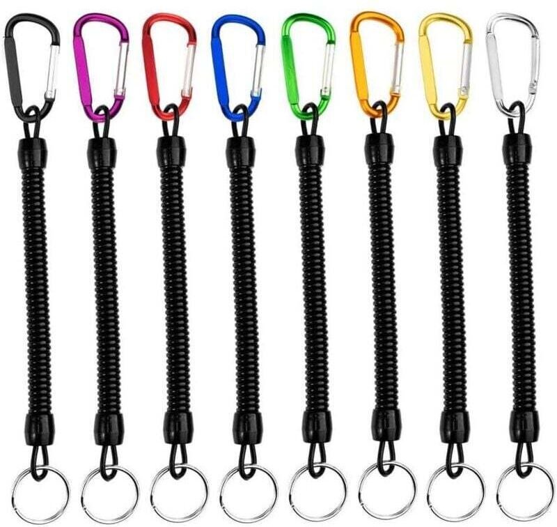 Set mit 8 ausziehbaren Spiral-Schlüsselanhängern mit Metallkarabiner in Farbe D, einziehbarer Sicherheitsfeder-Schlüssel...