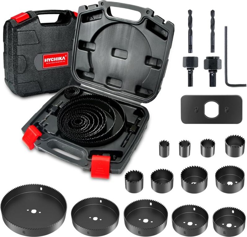 Hychika 19-teiliger Lochsägensatz mit 13 Lochsägen 19 - 152 mm, 2 Bohrdorne, 2 Bohrer, 1 Montageplatte, 1 Inbusschlüssel...