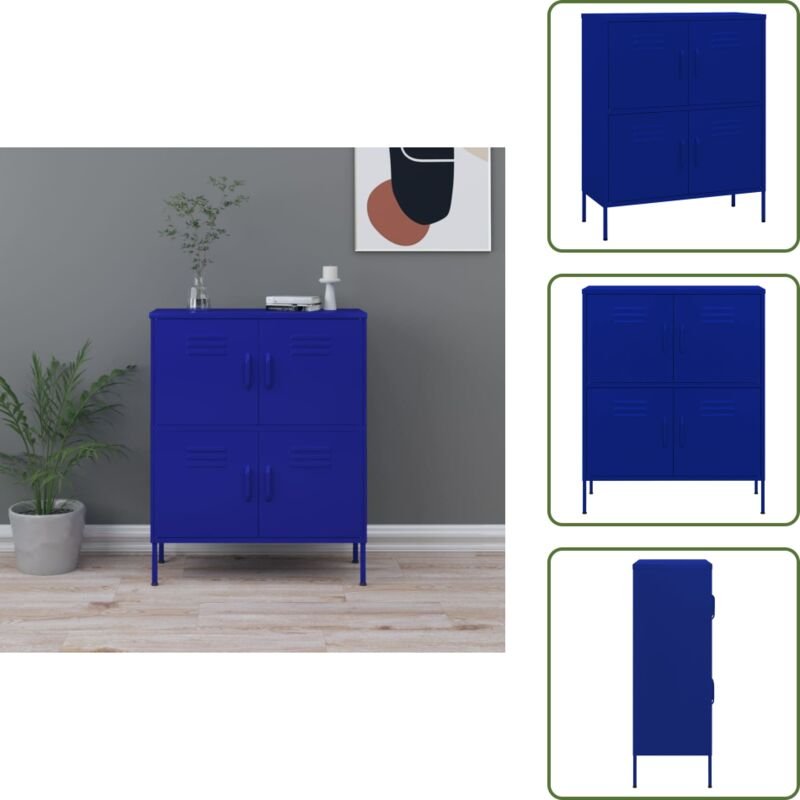 Lagerschrank Marineblau 80x35x101,5 cm Stahl - Schreibtisch - Metallregal - Stauraumspeicher - Garderobe - Wohnzimmermöb...