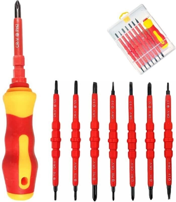 7-in-1 Magnetschraubendreher-Set, isolierter Elektrikerschraubendreher, austauschbare Schraubendreher, Schlitz- und Kreu...