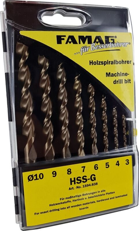 FAMAG Holzspiralbohrersatz 8-teilig D=3,4,5,6,7,8,9,10 mm in Kassette 1594838