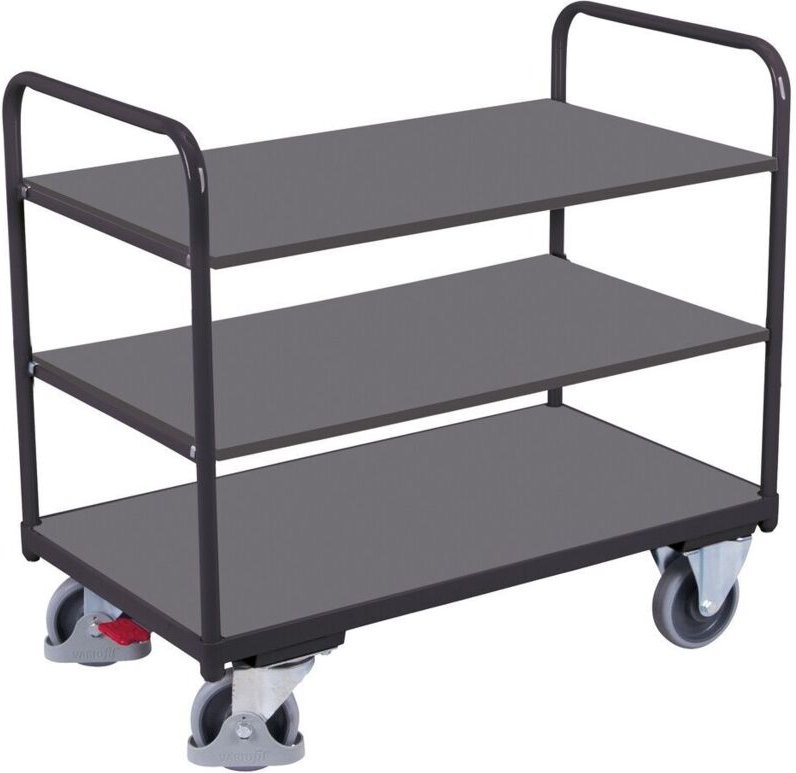 VARIOfit Etagenwagen, niedrig mit 3 Ladeflächen 850x500mm Anthrazitgrau RAL 7016