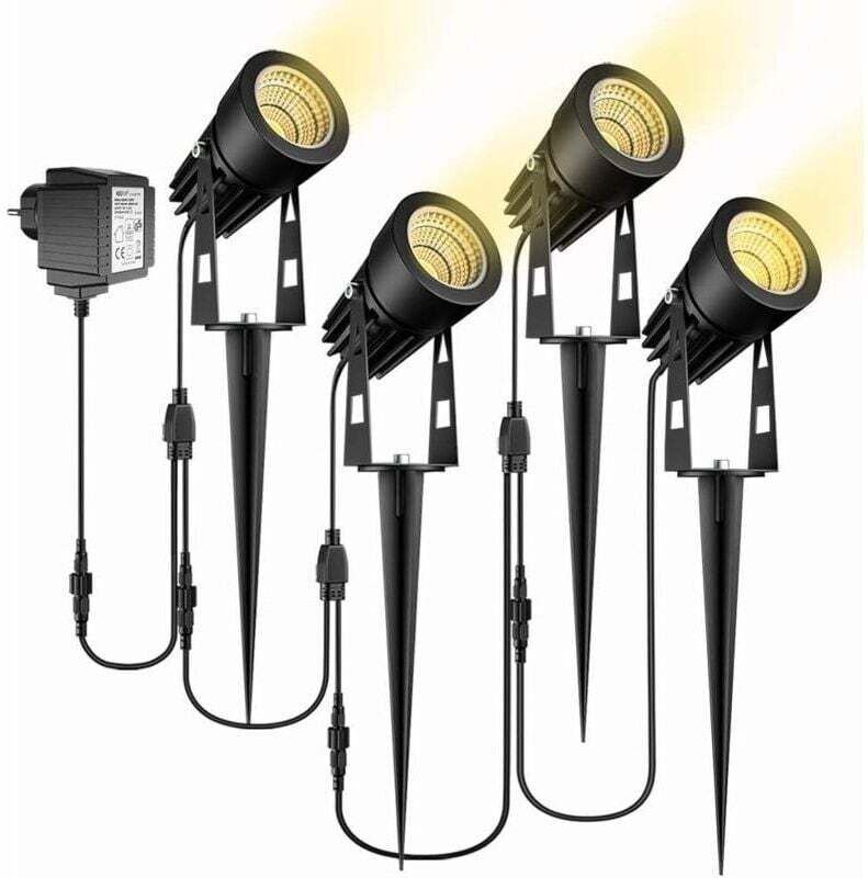 Gartenleuchten, 4er-Set IP65 wasserdichte LED-Gartenstecker mit warmweißem Stecker – RW Garten-, Pool- und Teichbeleucht...