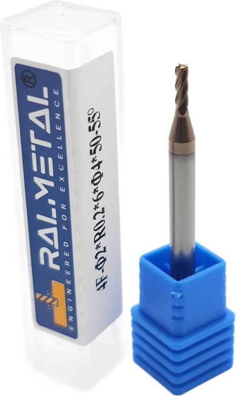 Radialfräser aus Vollhartmetall 2 x R0,2 x 4D x 50 mm 55 HRC