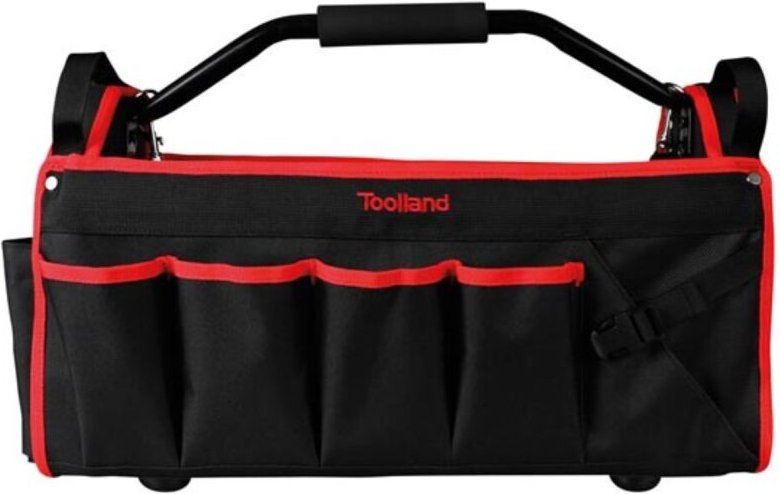 Toolland Werkzeug-Tragetasche, Nylon, rutschfester Metall-Tragegriff, Schultergurt, Innen- und Außentaschen, Schwarz/Rot