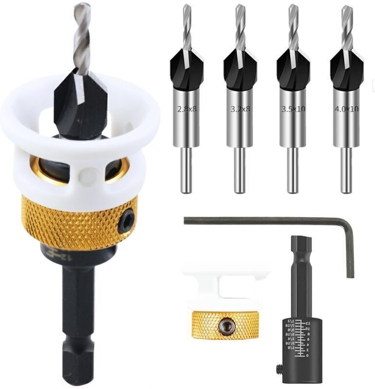 6-teiliges Senkbohrer-Set, Senkbohrer für die Holzbearbeitung mit Tiefenanschlag und 1/4"-Sechskantschaft, HSS-M2, Senkk...