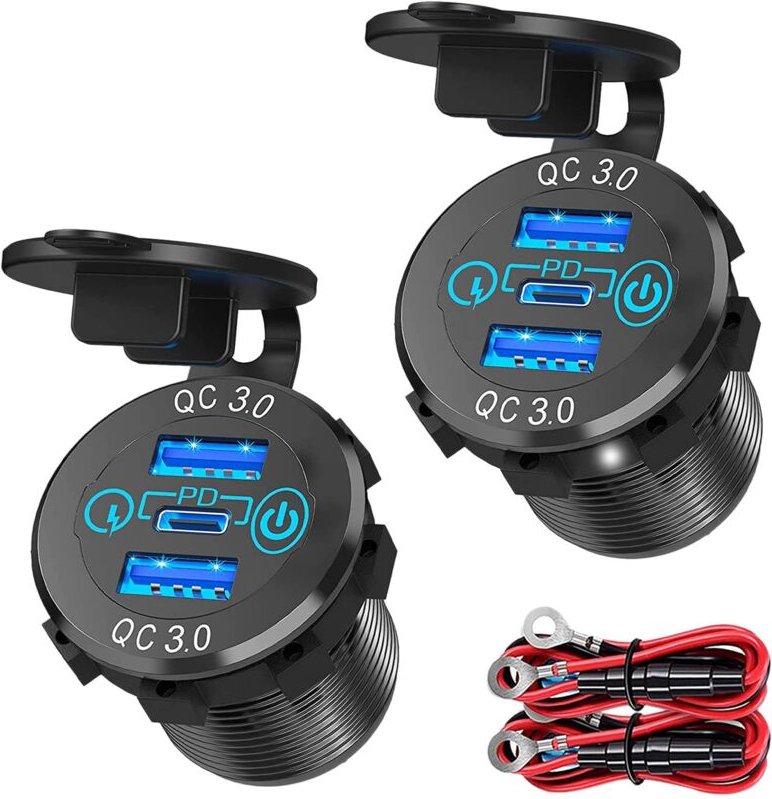Tlily - qc 3.0 PD3.0 Dreifach usb Auto LadegeräT 12V 24V 60W usb-c Mehrfach Schnell mit Schalter für Boot, , Wohnmobil, ...