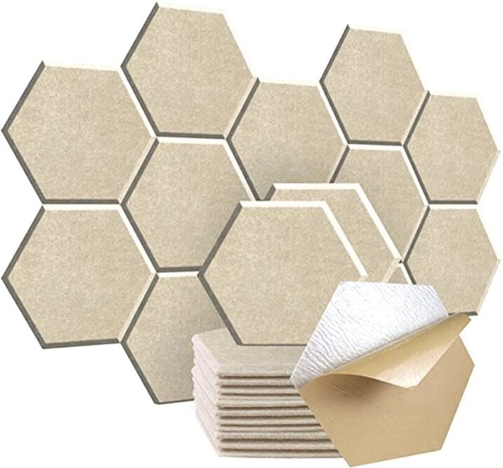12-teiliges sechseckiges Akustikpaneel, 12 x 10 x 0,4 Zoll, stilvolle Wände für Zuhause und Büro (helle Kamelfarbe)
