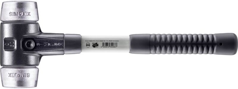 SIMPLEX-Schonhammer, Weichmetall mit verstärktem Tempergussgehäuse und Fiberglasstiel D=60 mm 3709.060