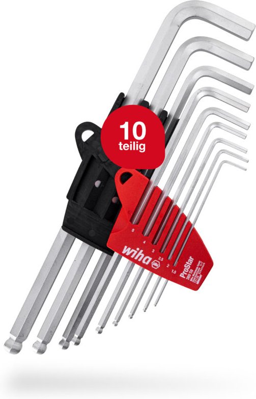 Wiha Stiftschlüssel Set mit ProStar Halter (07192) 9tlg. Innensechskant Satz mit Kugelkopf Innensechskantschlüssel 1,5/ ...
