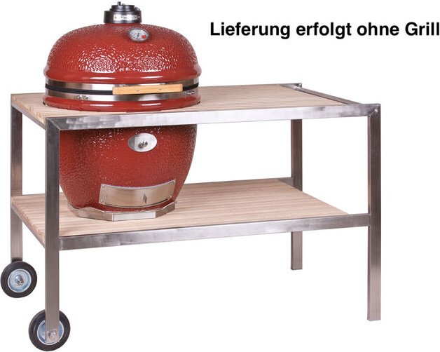 Teakholztisch für LeCHEF aus Edelstahl und Teakholz fahrbar inklusive Rollen 201003-L - Monolith