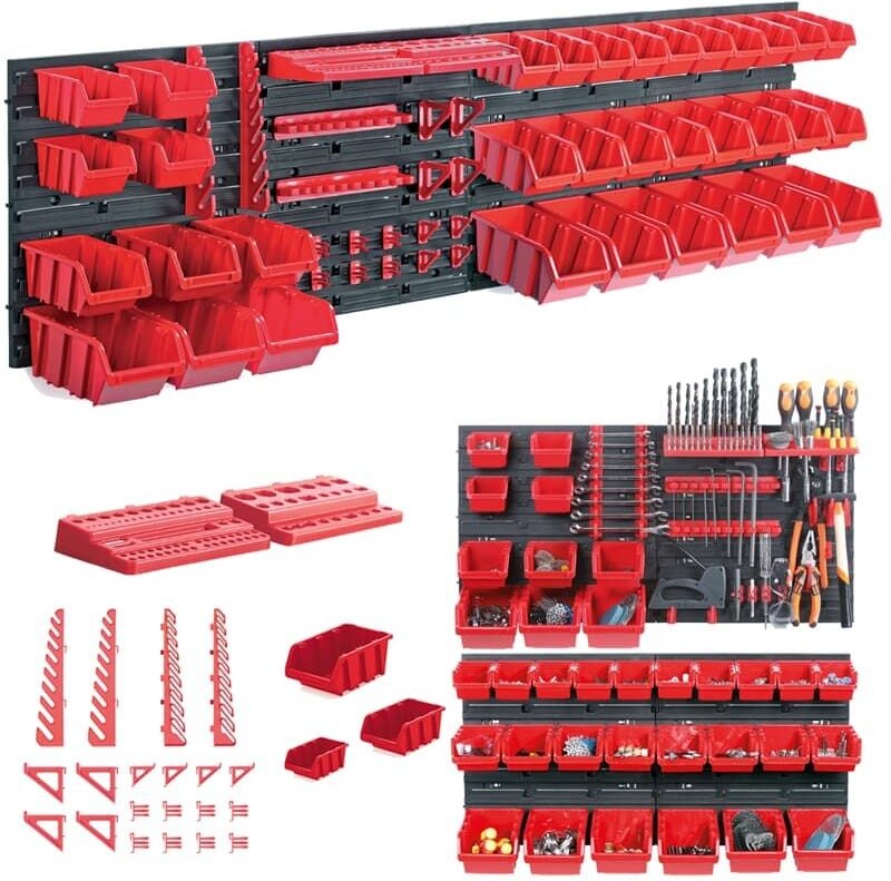 Werkzeugwand 61-tlg. 160 x 40cm inkl. Lagerkästen und Werkzeughalter - Kistenberg