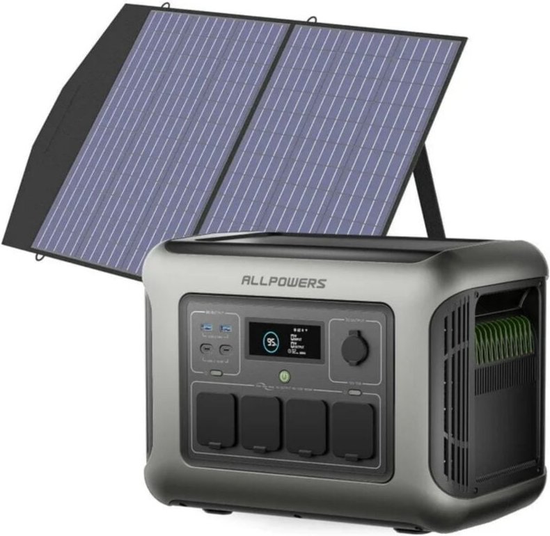 R1500 lite Tragbare Powerstation mit 100W Solarpanel, 1056Wh lfp Batterie Backup mit 4 x 1600W ac Ausgäng, Schnellladung...