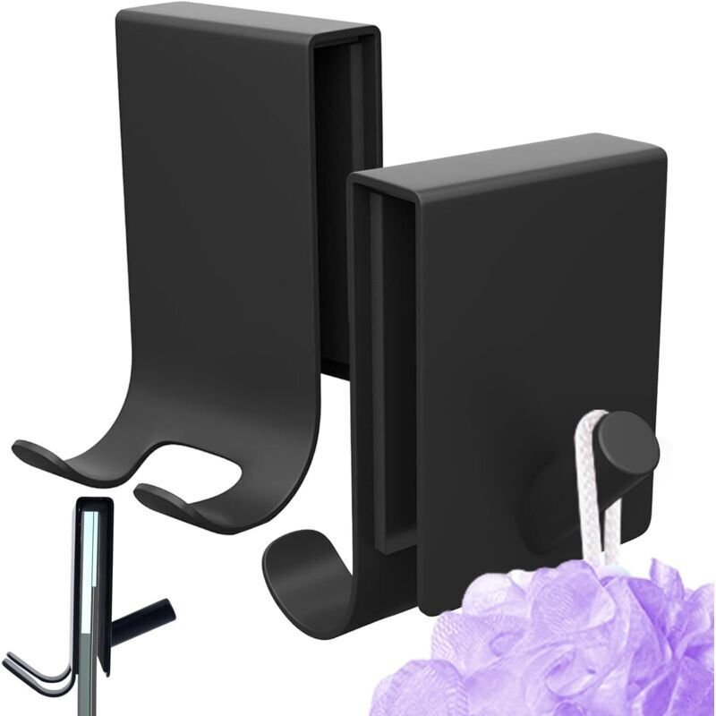 1 Duschhandtuchhaken, Set mit 2 kombinierten Handtuchhaken, Handtuchhaken zum Aufhängen ohne Bohren, Rasiererhalter (Sch...