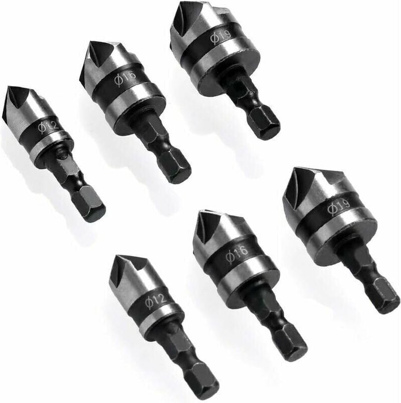 6-teiliges Set Sechskant-Anfasfräser, 90°-Senker, Ø 6–19 mm Senker für Metall und Holz