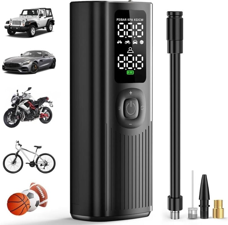 Lntyq - Tragbarer Luftkompressor, Autoreifenfüller, Mini-Elektro-Luftpumpe, kabelloser Reifenfüller, 120 psi mit digital...