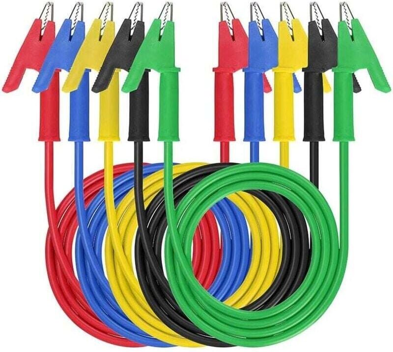 Aiperq - 5 Stück Elektrische Krokodilklemmen mit Kabeln, Messleitung, Krokodilklemmen, isoliert, 5 Farben, 100 cm