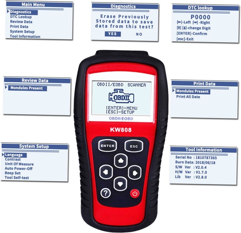 KONNWEI OBDII/EOBD Autos Codeleser und Autoscanner-Erkennungsdecoder KW808