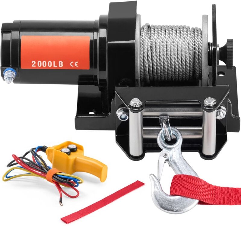 Elektrische Seilwinde, 2000 lb, 12 v dc, atv/utv, mit 39 ft Stahlkabel, Fernbedienung, IP55, wasserdicht, zum Abschleppe...
