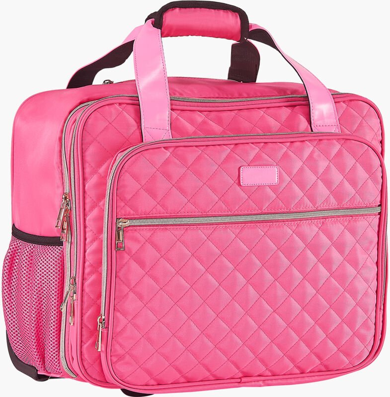 Laptoptasche mit Rollen, passend für 17,3 Zoll, 2 feste Rollen und Teleskopgriff, für Arbeit, Reisen, Büro, Damen, Rot -...