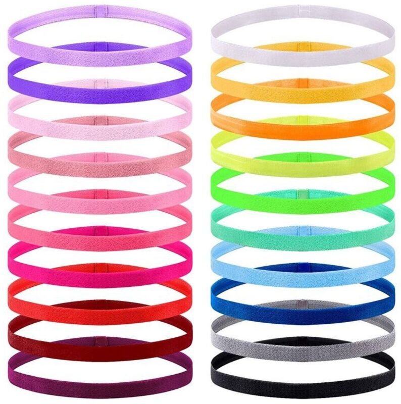 20 Stück elastische Sport-Stirnbänder, dünn, rutschfest, für Workout, zufällige Farbe