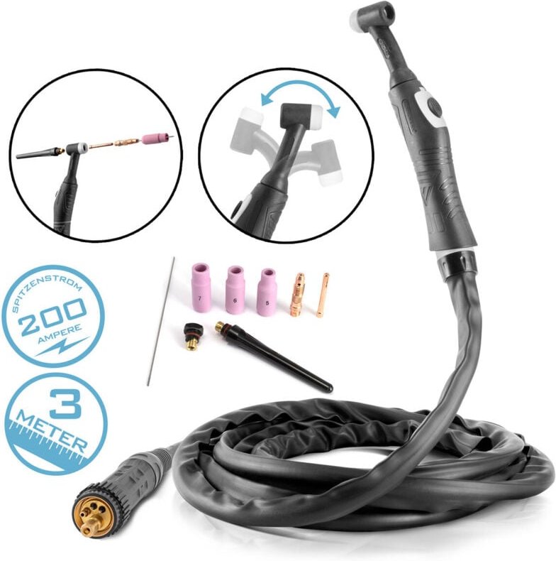 STAHLWERK Schweißbrenner WIG WP26F mit 3m Schlauchpaket und Eurozentralanschluss