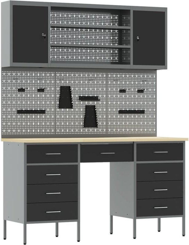 Werkbank mit Schubladen 7 pcs Schwarz 150 x 55 x 200 cm vidaXL