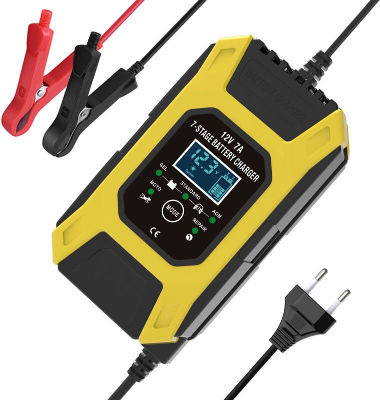 7A/12V Intelligentes Batterieladegerät, tragbares Schnellladegerät für Motorräder mit LCD-Display und Schutz-/Reparaturm...