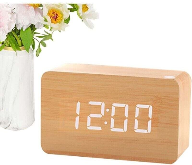 Ulisem - Digitaler Wecker aus Holz – Nachttisch – Digitaluhr mit großem Display, 3 Alarmeinstellungen, Wochentags-/Woche...