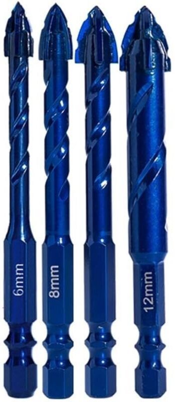 Set mit 4 exzentrischen Spiralbohrern zum Bohren von Glas, Fliesen und Beton, aus Wolframstahl