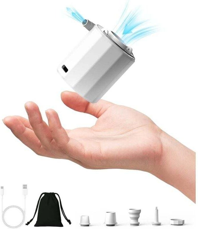 Elektrische Mini-Luftpumpe für Luftmatratzen, aufblasbares Spielzeug, Bojen, tragbares Gerät mit integriertem Licht.