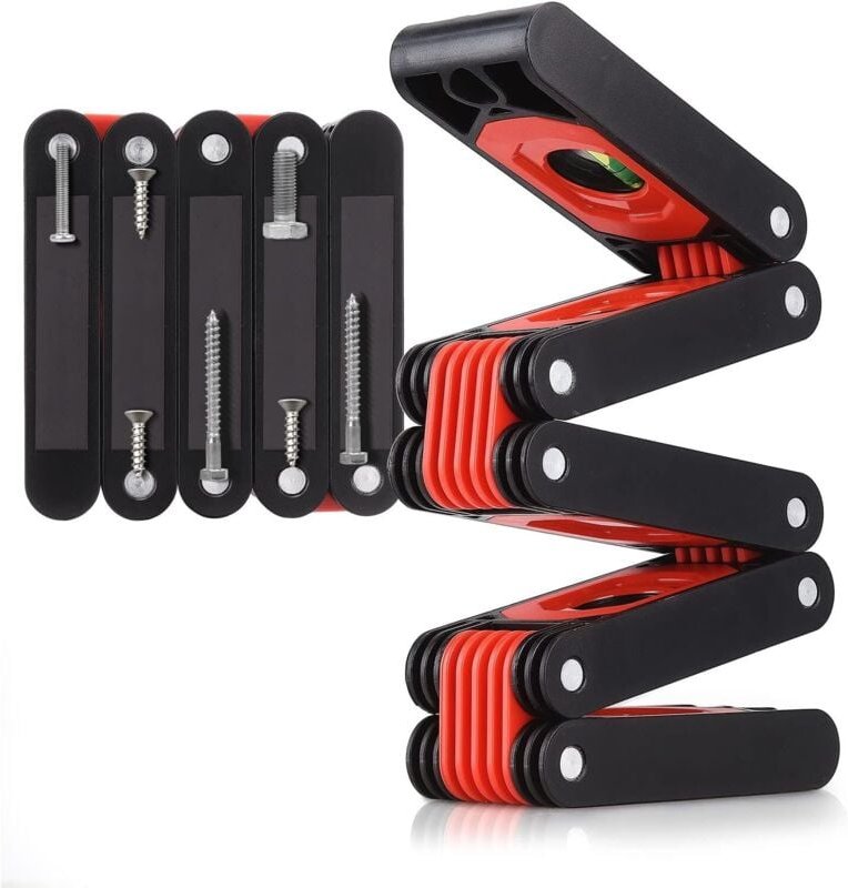 BEBUSINGOTO Faltbare Wasserwaage, magnetische, multifunktionale, leicht ablesbare Wasserwaage, Blasentreppe, Winkelrohr,...