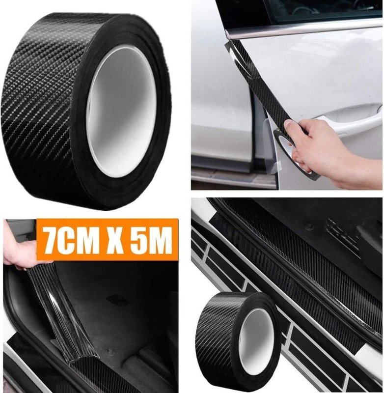 BEBUSINGOTO Universelle Autotürschwellenschutzfolie, 5 m Kohlefaser-Aufkleber, Stoßstangenschutz, Autotürschwellenschutz...