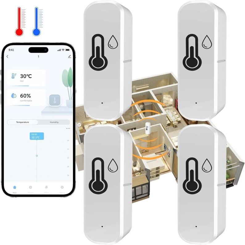 WLAN-Thermometer-Hygrometer zur Überwachung von Temperatur und Luftfeuchtigkeit im Innen- und Außenbereich, kompatibel m...
