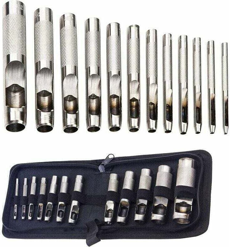 Leder-Hohlstanzer, Keksausstecher, Stanzwerkzeug-Set, für Leder, Uhrenarmband, Leinwand, Öse 3–19 mm (Metall), 12-tlg