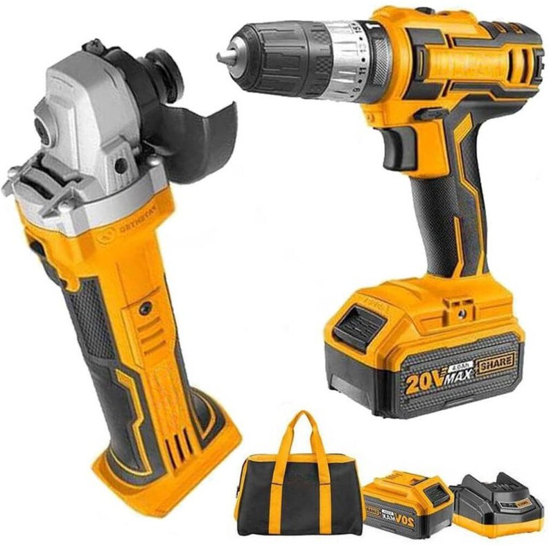 Trade Shop Traesio - Trade Shop - bohrschrauber + schleifmaschinen-set 2 akku 20A mit akku-ladegerät tasche -