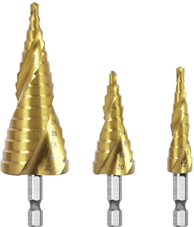 Metall-Stufenbohrer, konischer HSS-Bohrer mit Sechskant-Dreiecksschaft für Metall/Holz/Kunststoff, 3er-Pack, 4–12/4–20/4...
