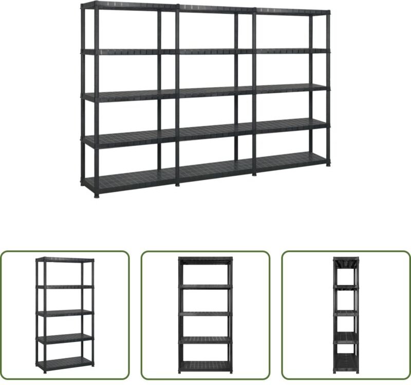 vidaXL Dekoregal - Lagerregal mit 5 Böden Schwarz 255x40x185 cm Kunststoff