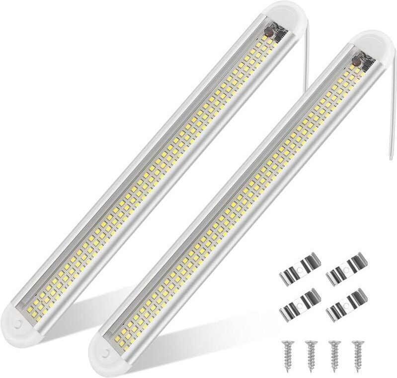 12V-85V LED-Innenraumbeleuchtung für Autos, 120 helle LEDs mit Schalter für Transporter und Boote (2er-Pack)