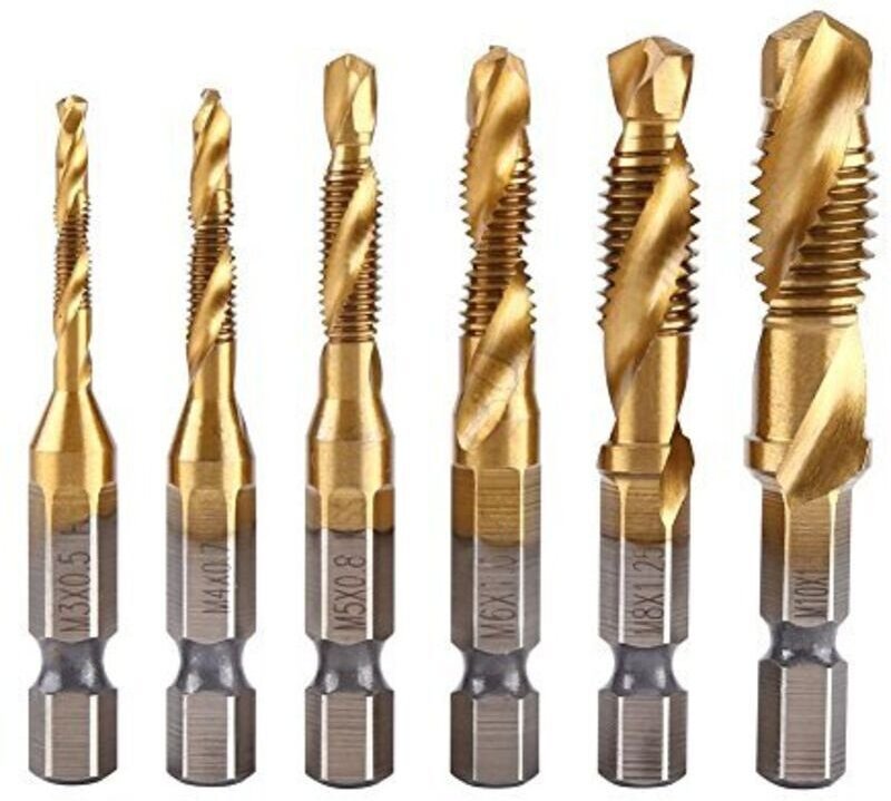 6 Stück Gewindebohrer, Gewindebohrer, metrisches Gewinde M3–M10 mit HSS-Titanbeschichtung und geriffelten Gewindebohrern...